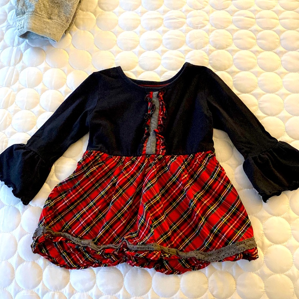 Rufflebutts top size 4t festive tartan